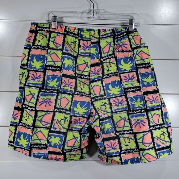 REPAGE Vintage 80's 90's Retro Men's Swim Trunks Neon XL - Picture 2 of 5